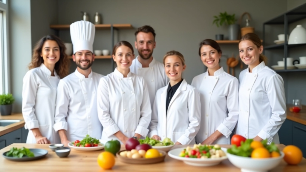 Equipa de nutricionistas e especialistas em culinária portuguesa em ambiente de cozinha moderna